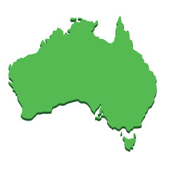Australia map. Silhouette Australian continent isolated on white background. Geography and cartography countries of world in Pacific ocean. Flat design.