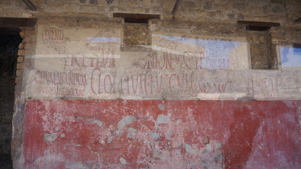 Interior of houses in Ruins of Pompeii. The city was an ancient Roman city destroyed by the volcano Vesuvius. Campania, Italy.