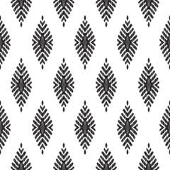 Black and white seamless background. Ethnic ikat ornament. Vector illustration. Tribal pattern. Can be used for textile, wallpaper, wrapping paper, greeting card backdrop, print.