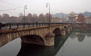 Vittorio Emanuele I bridge on the river Po in Turin