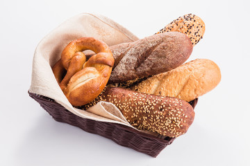 Various of french baguette basket. Isolated on white background