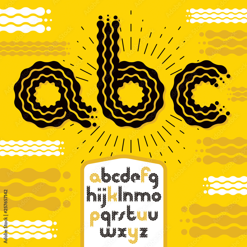 Poster vector lower case modern disco alphabet letters, abc set. rounded bold font, typescript for use as r