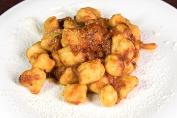 Gnocco, Gnocchi, Tomato, Cheese,  Food; Cucine; Tipical; Rome; Lazio; Italy; Europe