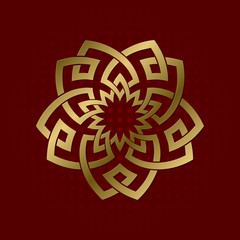Sacred geometric symbol of five pointed plexus. Golden mandala logo.