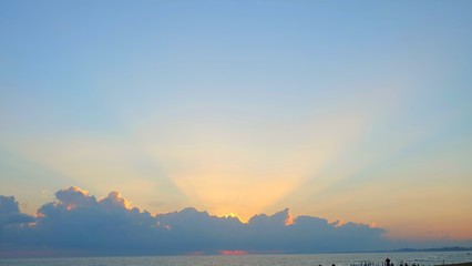 Orange sky and sunset, Blue sky and sea with cloud.