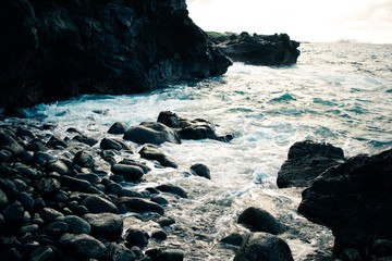 Ocean Waves on Island Coast and Shoreline Landscape Nature Photo