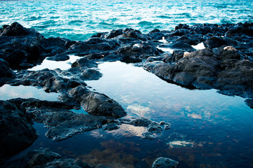 Ocean Waves on Island Coast and Shoreline Landscape Nature Photo