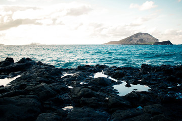 Ocean Waves on Island Coast and Shoreline Landscape Nature Photo