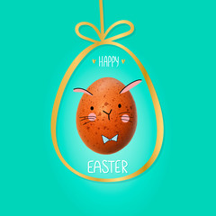 Easter egg with cartoon doodle drawing bunny and lettering