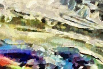 Fototapeta premium Weathered abstract grunge texture. Background with paint strokes and splashes. Pattern with dirty and blots elements. Retro oil style. Simple closeup template for graphic design