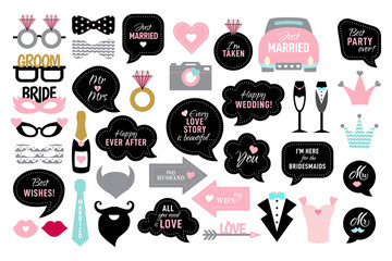 Photo booth props for wedding party bride