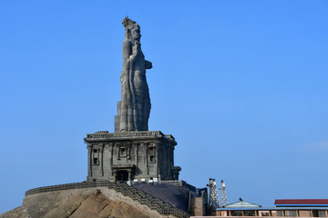 Fototapeta na wymiar Cape Comorin (Kanyakumari), India, West Bengal (Tamil Nadu).. Sculpture of the Holy poet Tiruvalluvar, part of the Vivekananda memorial