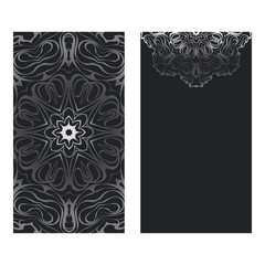 Templates Card With Mandala Design. Vector Illustration. For Visit Card, Business, Greeting Card Invitation. Black silver color