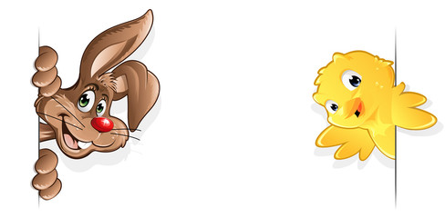 Hase und Kuecken von der Seite lächeln Hintergrund Design