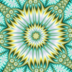 Abstract fractal bandana print. Square pattern design for pillow, carpet, rug, fabrics. Mandala design for silk neck scarf, kerchief, shawl, wrap.