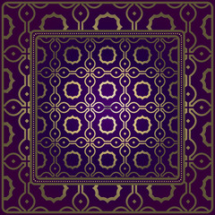 Vintage Geometric Pattern. Design For Bandana Shawl, Tablecloth Fabric Print. Vector Illustration. Luxury purple gold color