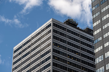 Close-up view of modern skyscrapers in Financial District Lower Manhattan New York City