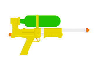Water gun. Summer toy for kids. Plastic water pistol in flat style. Isolated on white background. Vector illustration.