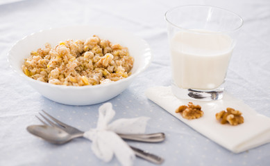 plate with cereal porridge for breakfast