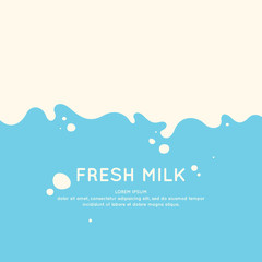 Modern poster fresh milk with splashes on a light blue background. Vector illustration