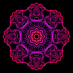 Design With Beautiful Floral Mandala Ornament. Vector Illustration. For Coloring Book, Tattoo. Anti-Stress Therapy Pattern. Indian, Moroccan, Mystic, Ottoman Motifs. Black, purple color