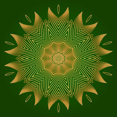 Sacred Oriental Mandala. Floral Ornament. Vector Illustration. Can Be Used For Greeting Card, Coloring Book, Phone Case Print. Green gold color