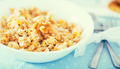 plate with cereal porridge for breakfast