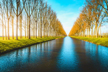 Panorama view of famous Damme Canal, Flanders, Belgium