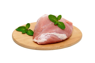 raw meat on a cutting board on a white background