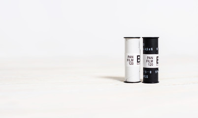 Medium format film on a white background. Retro equipment