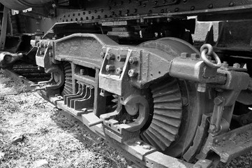Fototapeta na wymiar Steam Engine Geared Trucks in Black and White