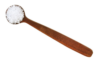 top view of wooden salt spoon with coarse Sea Salt