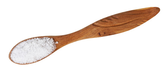 top view of wooden salt spoon with Rock Salt