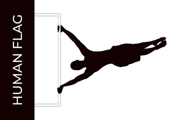 Male athlete silhouette doing calisthenics human flag exercise isolated on white background. Functional training with own weight. Street workout training. Vector illustration for web and printing. - obrazy, fototapety, plakaty