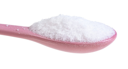 view of ceramic spoon with fine Sea Salt close up