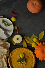 Oumpkin pie on the dark background