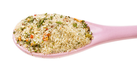 ceramic spoon with seasoned salt close up