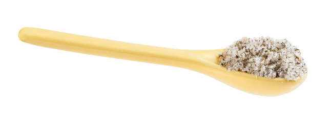 ceramic spoon with seasoned salt with spices
