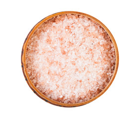 top view of wooden salt cellar with pink Salt
