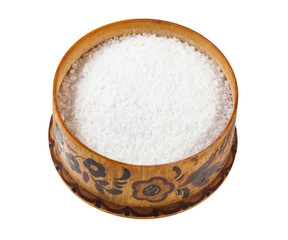 wooden salt cellar with grained Rock Salt