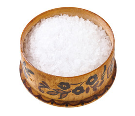 wooden salt cellar with coarse grained Sea Salt