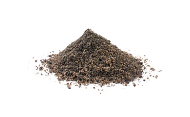 ground or milled nigella heap isolated on white background. front view