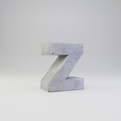 Concrete letter Z lowercase with plaster texture isolated on white background