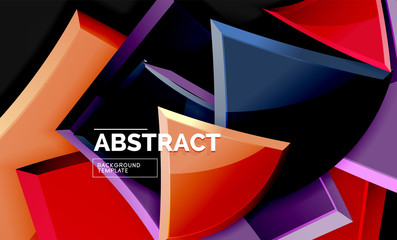 Glossy mosaic style geometric shapes - squares and triangles on black