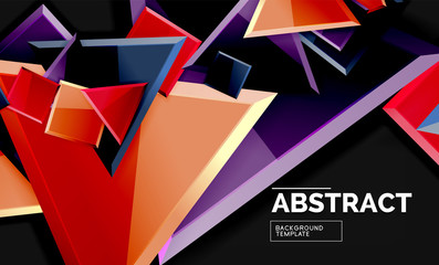 Glossy mosaic style geometric shapes - squares and triangles on black