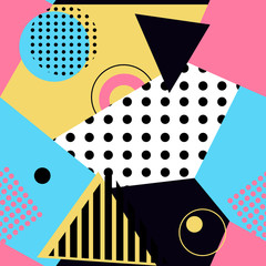 Seamless pattern of geometric bright figures in memphis style  