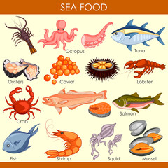Obraz premium easy to edit vector illustration of different variety of Sea Food