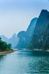Keuken foto achterwand Guilin Landscape with river and mountains   