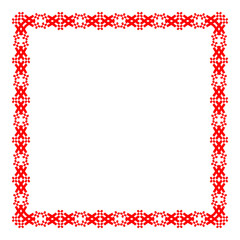 Red geometric frame pixel ornament on white background. Vector design for paper, cover, fabric, gift, interior decor and other users