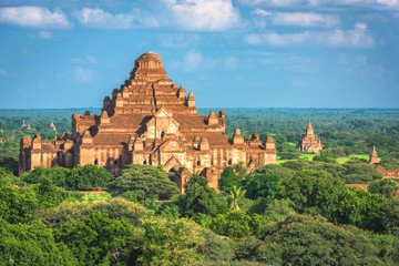 Bagan, Myanmar ancient temple ruins landscape in the archaeological zone